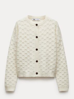 Zara Wool & Alpaca Blend Laminated Knit Cardigan.